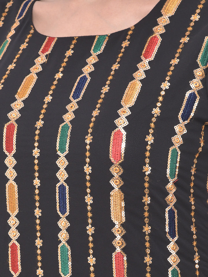 Neerus Black Color Georgette Fabric Suit-Gharara