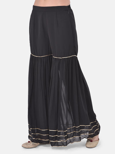Neeru'S Black Color Georgette Fabric Suit-Gharara
