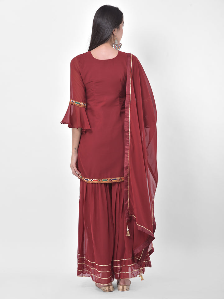 Neerus Maroon georgette embroidered sharara set - detail view 1