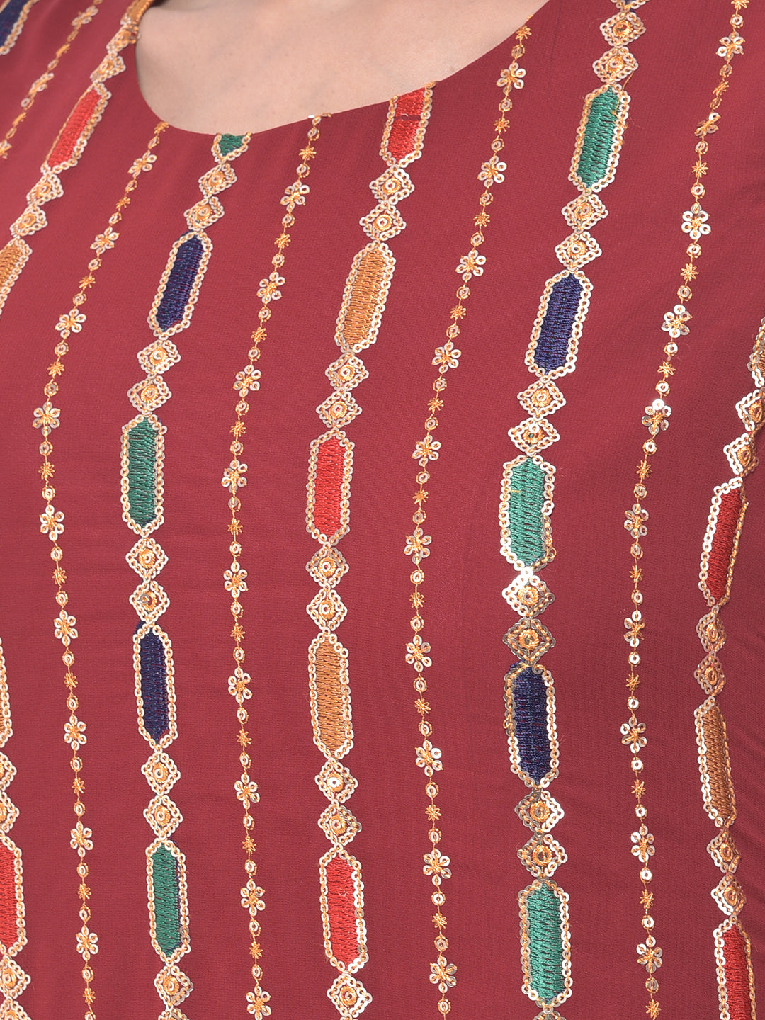 Neerus Maroon georgette embroidered sharara set - detail view 2