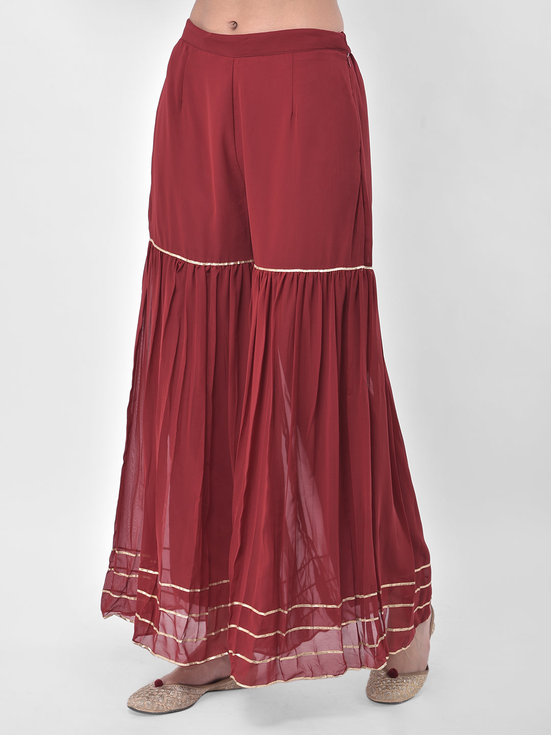 Neerus Maroon georgette embroidered sharara set - detail view 3