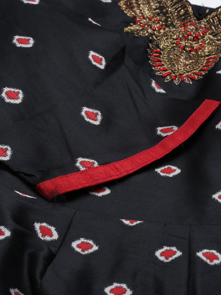 Neerus Black Color Dupion Silk Fabric Readymade Suits