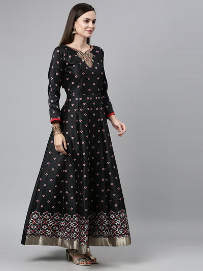 Neeru's Black Color Dupion Silk Fabric Anarkali Sets With Dupatta