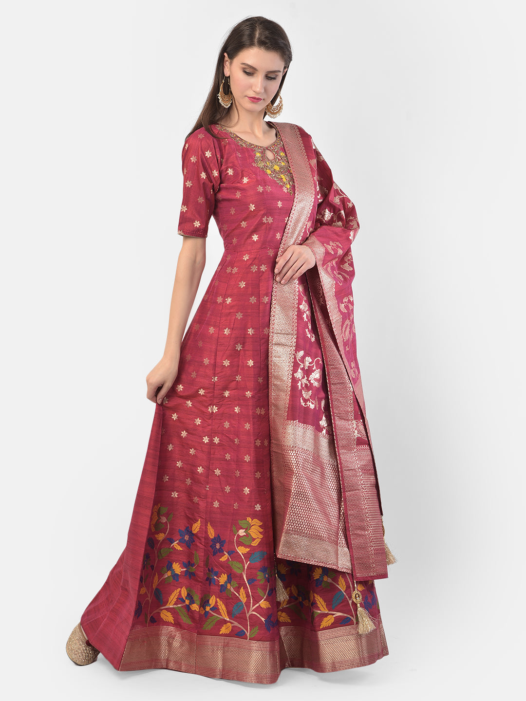 Neerus Rani Color Silk Fabric Suit-Anarkali