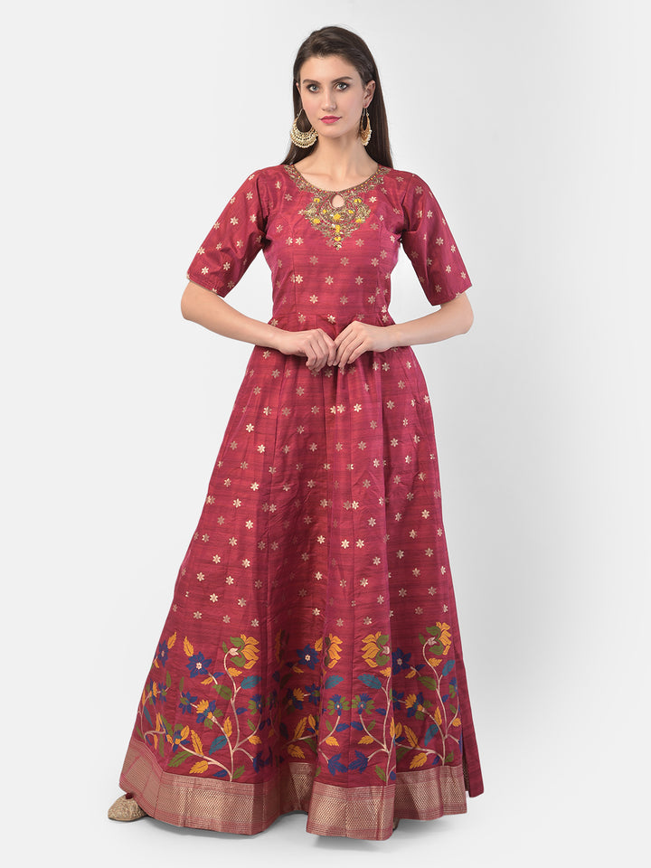 Neerus Rani Color Silk Fabric Suit-Anarkali
