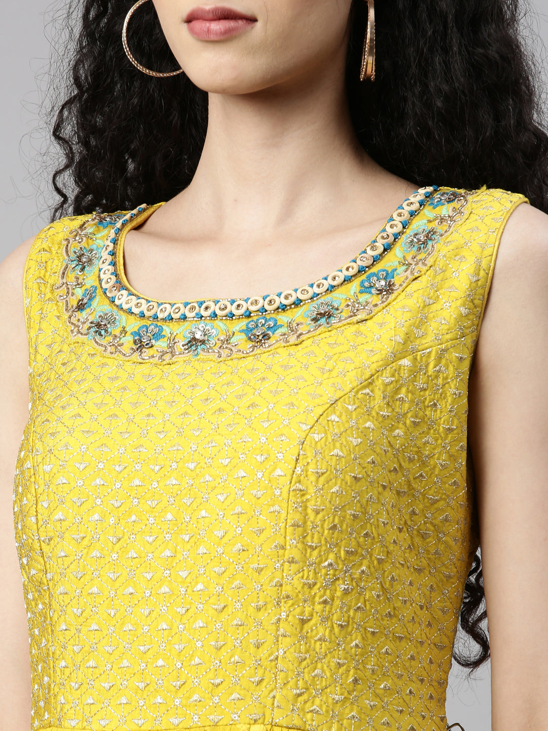 Neerus Yellow Georgette Kurta Set - back view