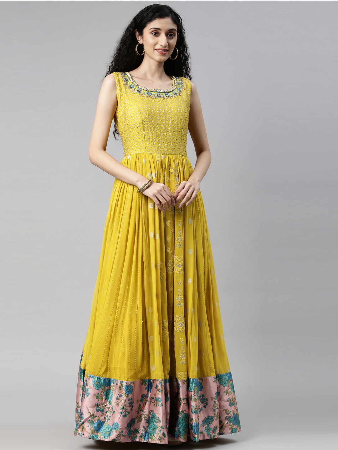 Neeru'S mustard color, georgette fabric kurta set