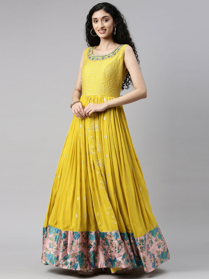Neerus Yellow Georgette Kurta Set - detail view 3