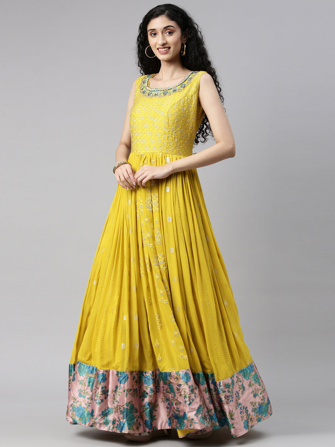 Neeru'S mustard color, georgette fabric kurta set