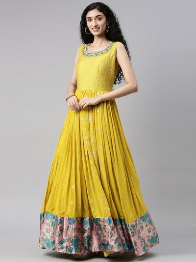 Neeru'S mustard color, georgette fabric kurta set