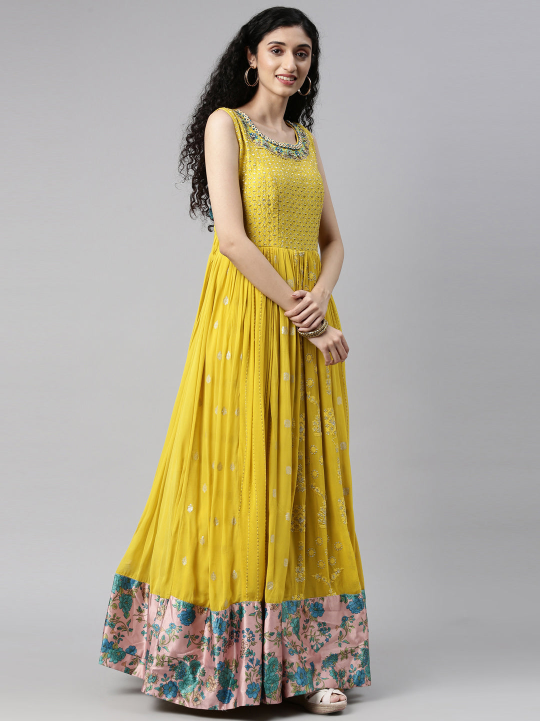 Neeru'S mustard color, georgette fabric kurta set