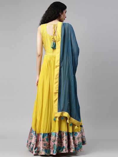 Neeru'S mustard color, georgette fabric kurta set