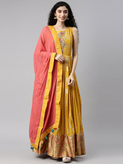 Neeru's Mustard Color Georgette Fabric Kurta Set
