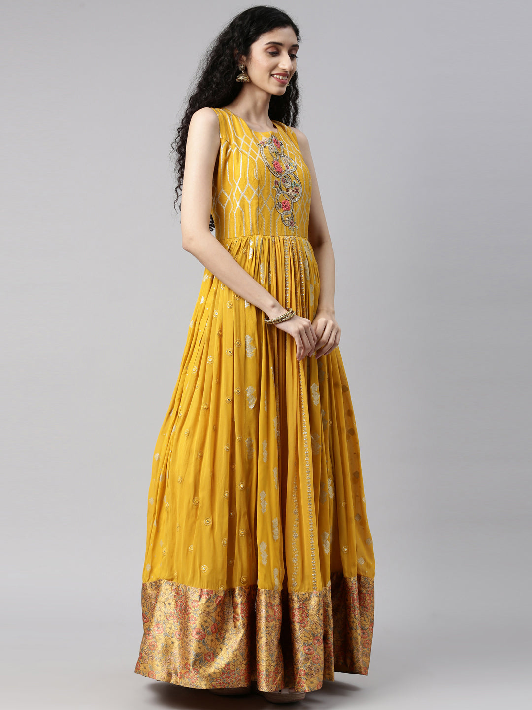 Neeru's Mustard Color Georgette Fabric Kurta Set