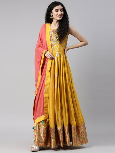 Neeru's Mustard Color Georgette Fabric Kurta Set