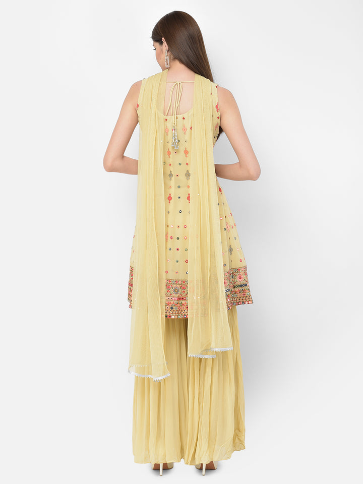 Neerus Beige georgette embroidered anarkali suit set - detail view 4