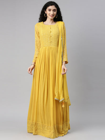 Neeru'S MUSTARD color, GEORGETTE fabric Gown