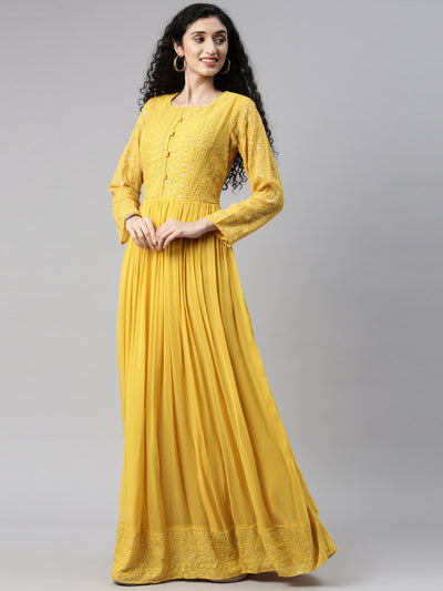 Neeru'S MUSTARD color, GEORGETTE fabric Gown