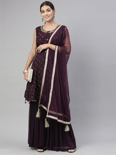 Neeru's Wine Color Silk Fabric Kurta Set
