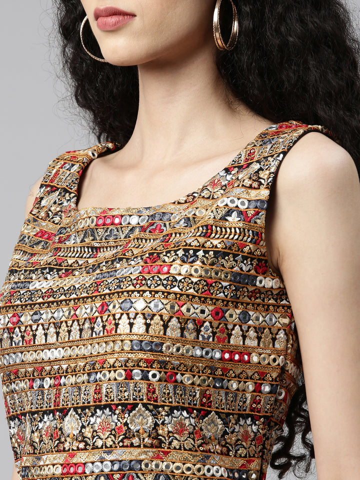 Neerus Black Color Georgette Fabric Kurta Set