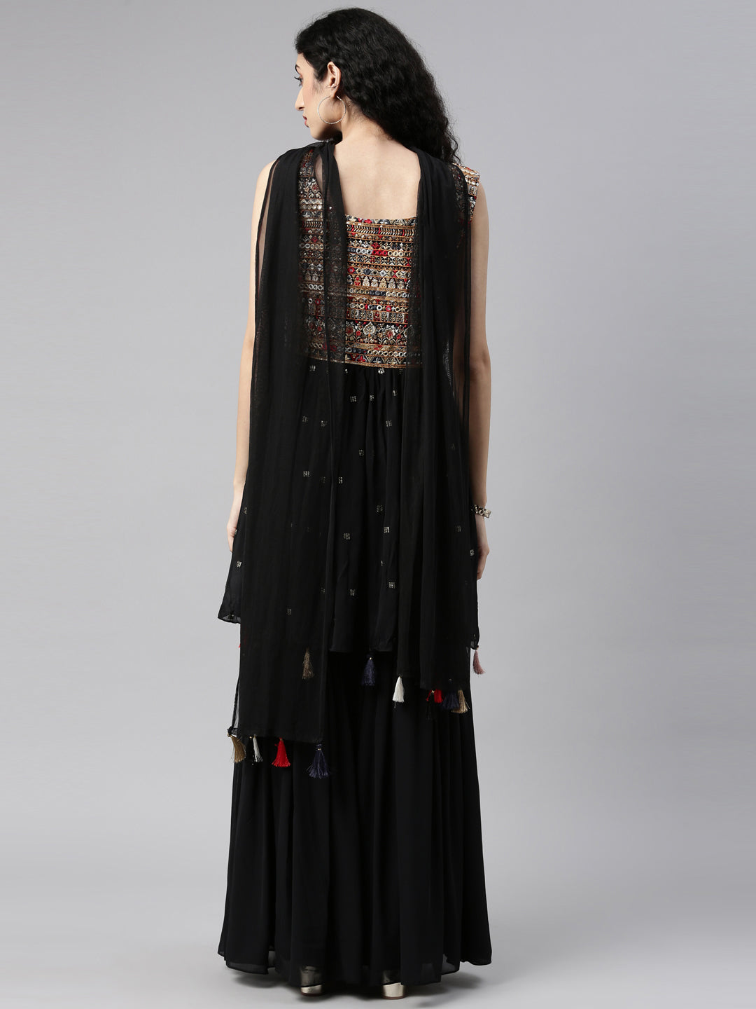 Neerus Black Color Georgette Fabric Kurta Set