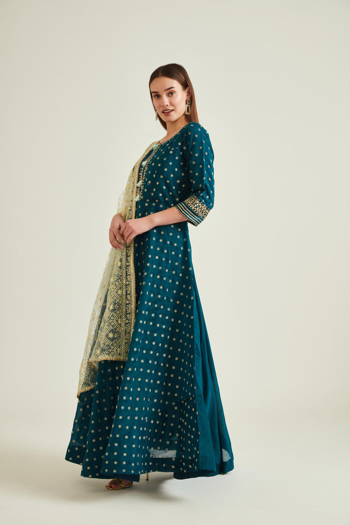 Neerus Peacock Colour Silk Fabric Suit