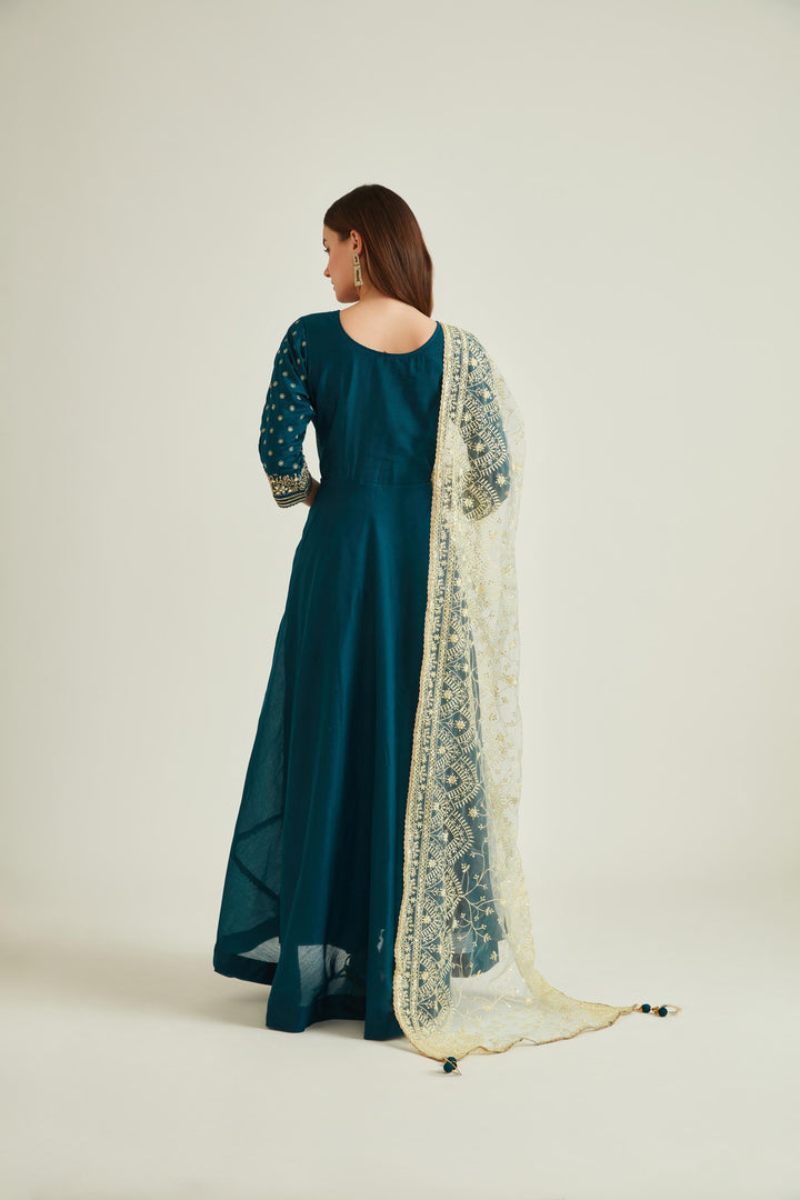 Neerus Peacock Colour Silk Fabric Suit