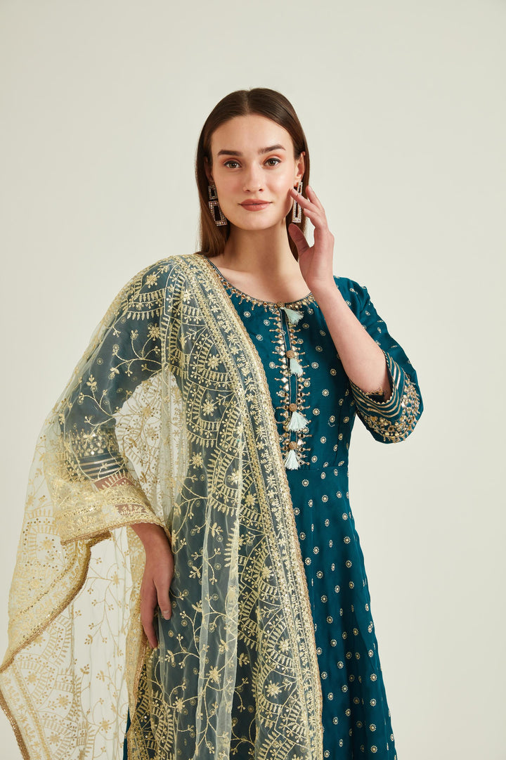 Neerus Peacock Colour Silk Fabric Suit