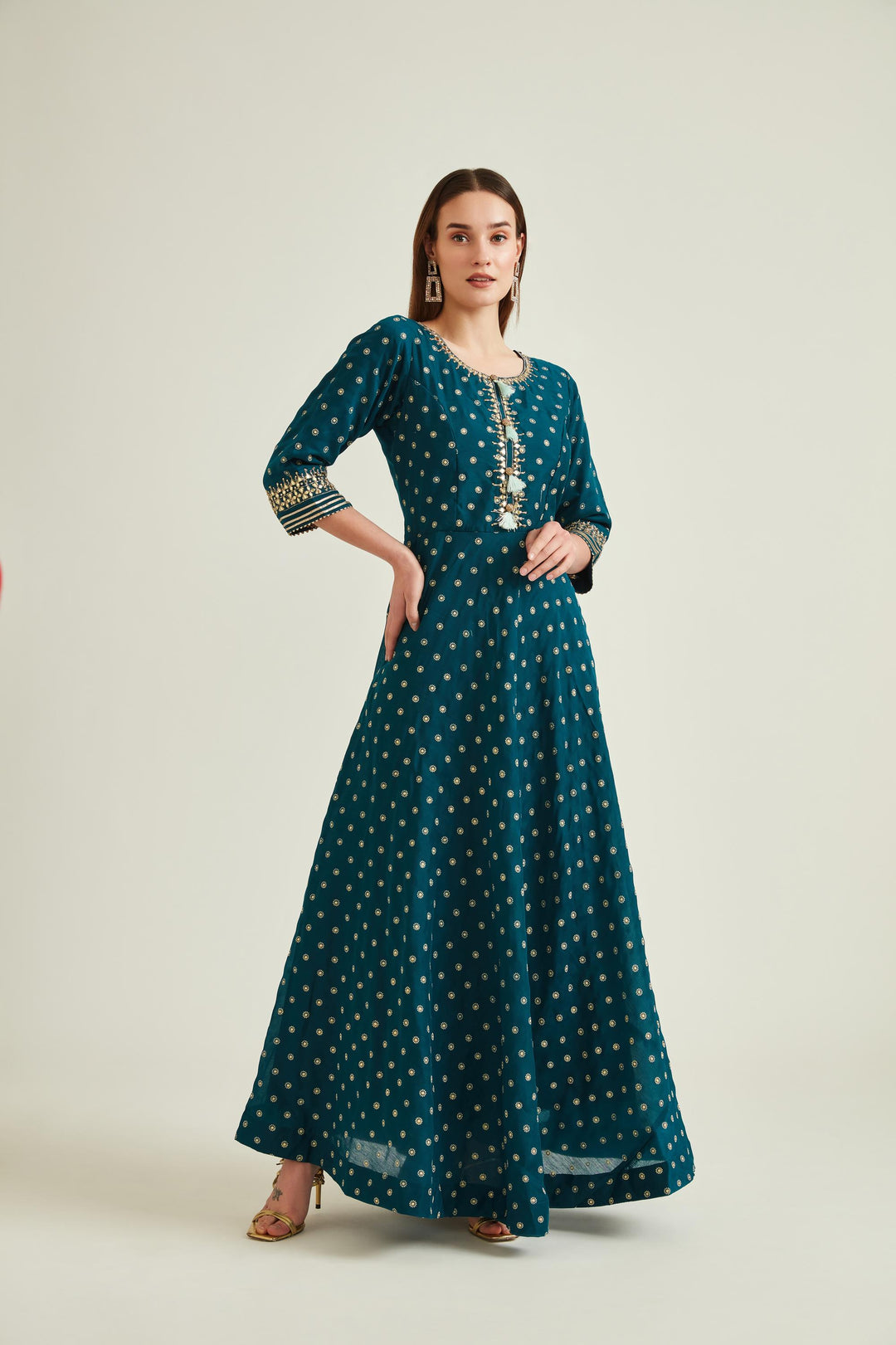 Neerus Peacock Colour Silk Fabric Suit