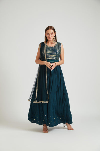 Neeru's Peacock Color Georgette Fabric Salwar Kameez