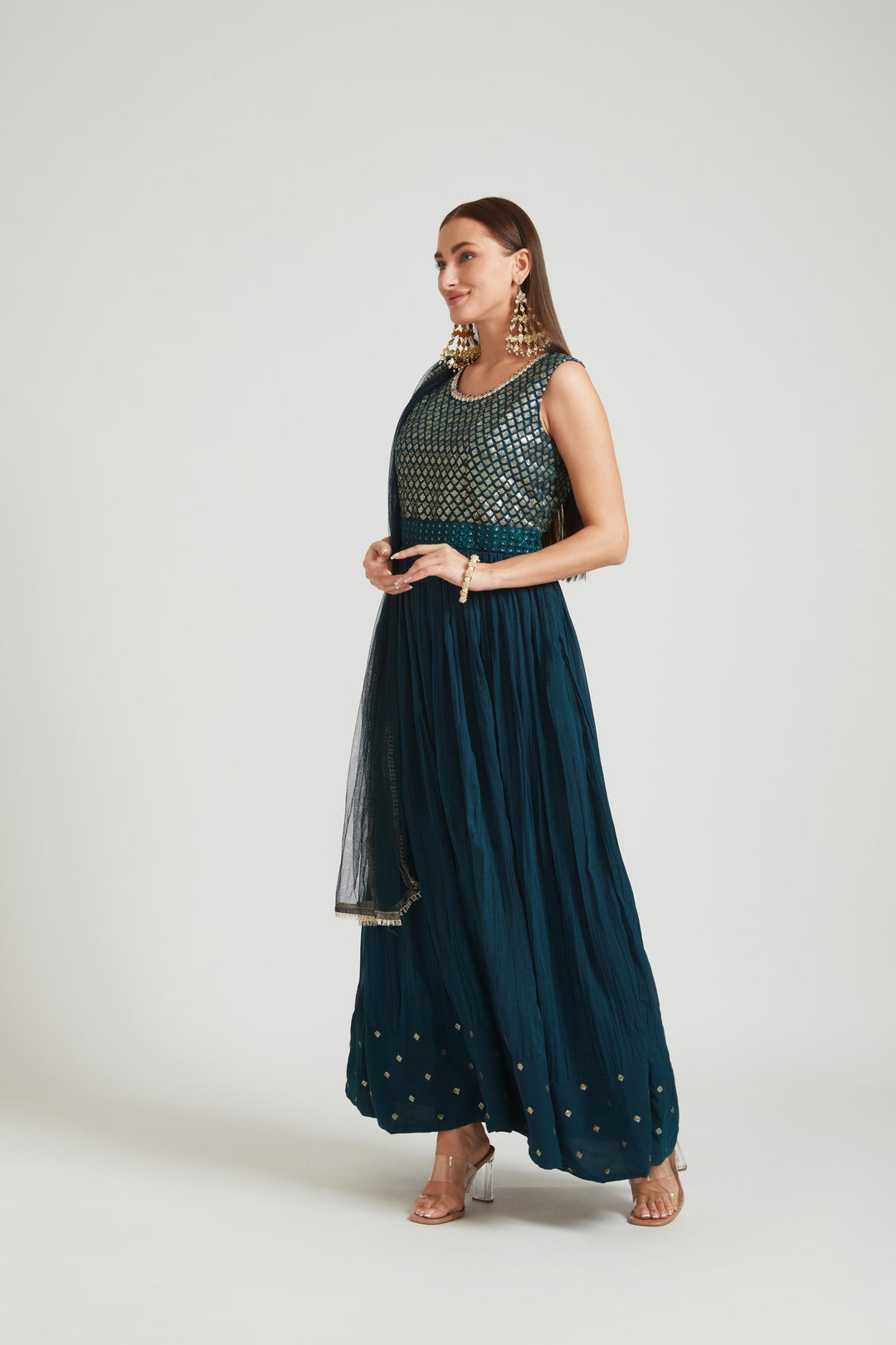 Neerus Peacock Color Georgette Fabric Salwar Kameez