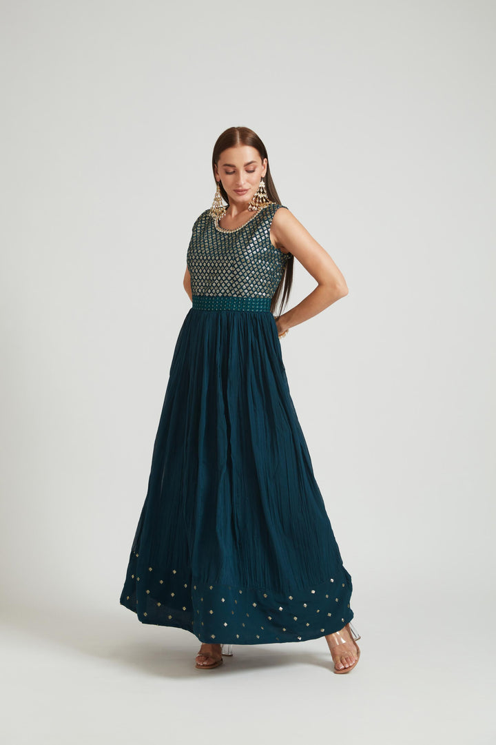 Neerus Peacock Color Georgette Fabric Salwar Kameez