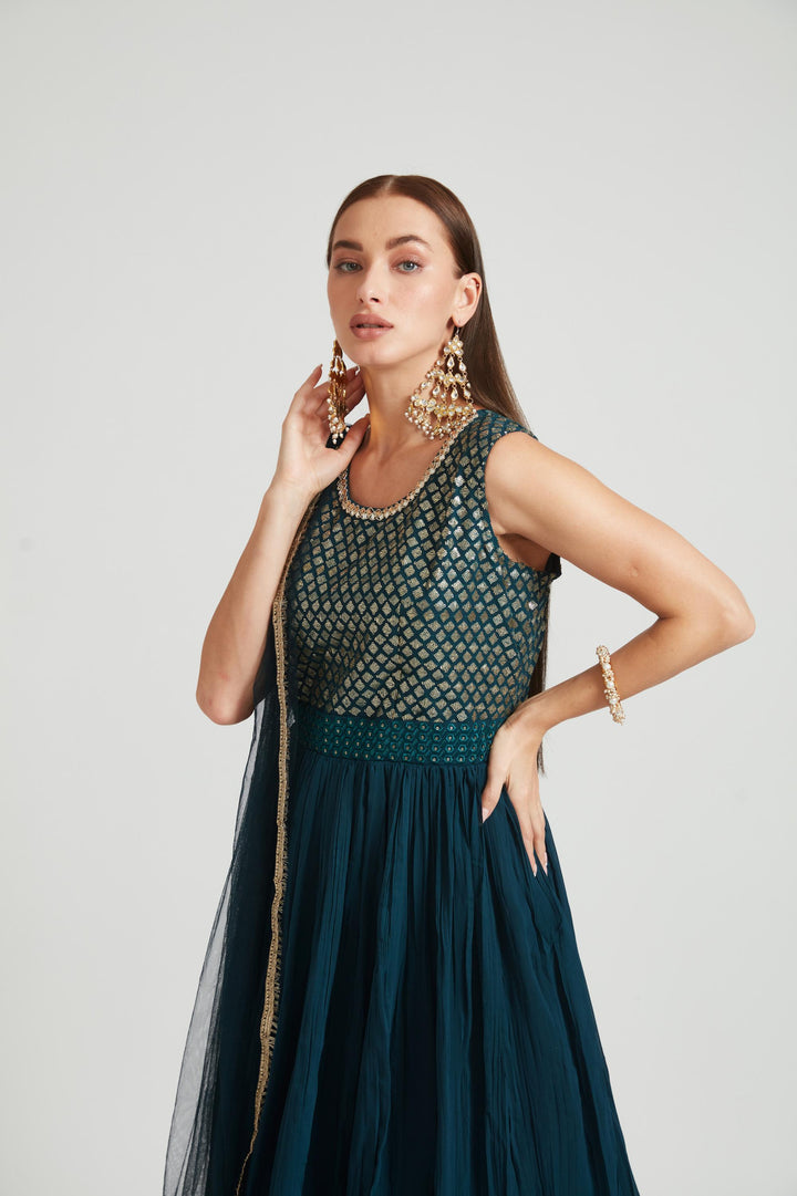 Neerus Peacock Color Georgette Fabric Salwar Kameez