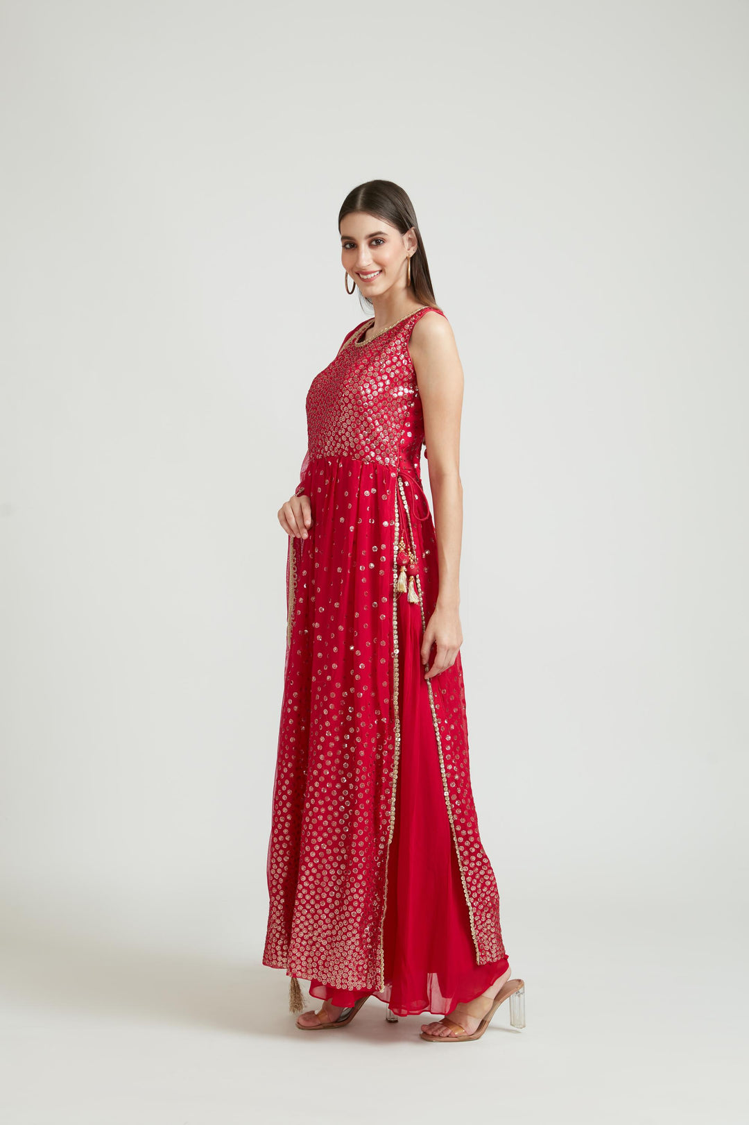 Neerus Rani Color Georgette Fabric Plazzo Suit Set