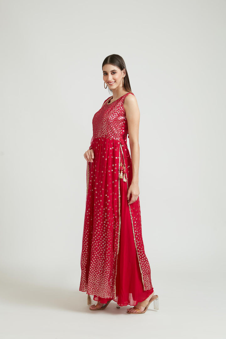 Neerus Rani Color Georgette Fabric Plazzo Suit Set