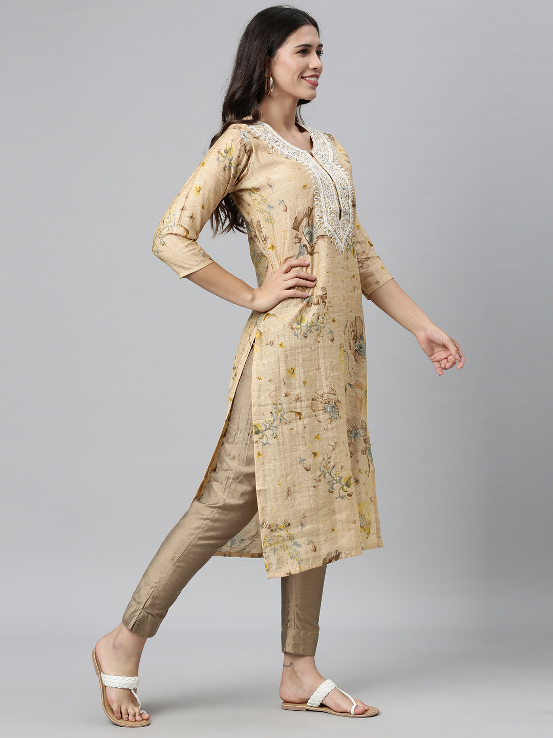 Neeru'S BEIGE color, SILK fabric Kurta