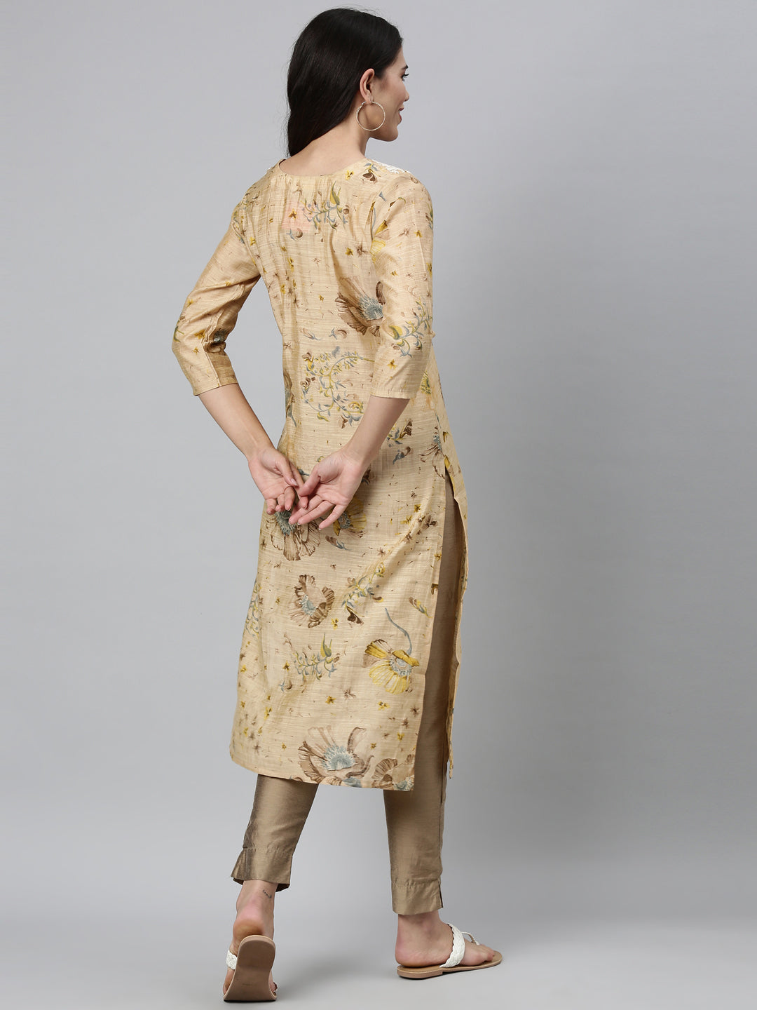 Neeru's Beige Color Silk Fabric Kurta