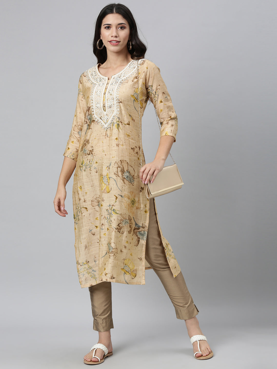 Neeru'S BEIGE color, SILK fabric Kurta