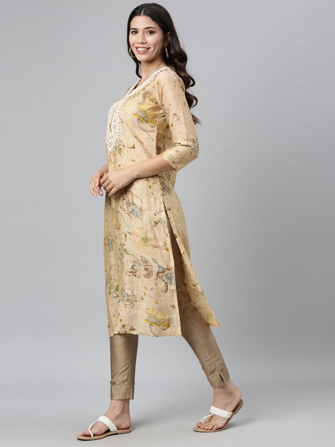 Neeru'S BEIGE color, SILK fabric Kurta