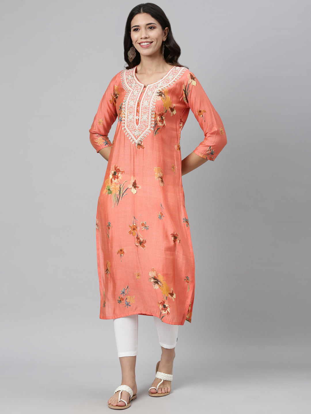 Neeru'S CARROT color, SILK fabric Kurta