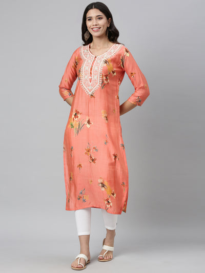 Neeru'S CARROT color, SILK fabric Kurta