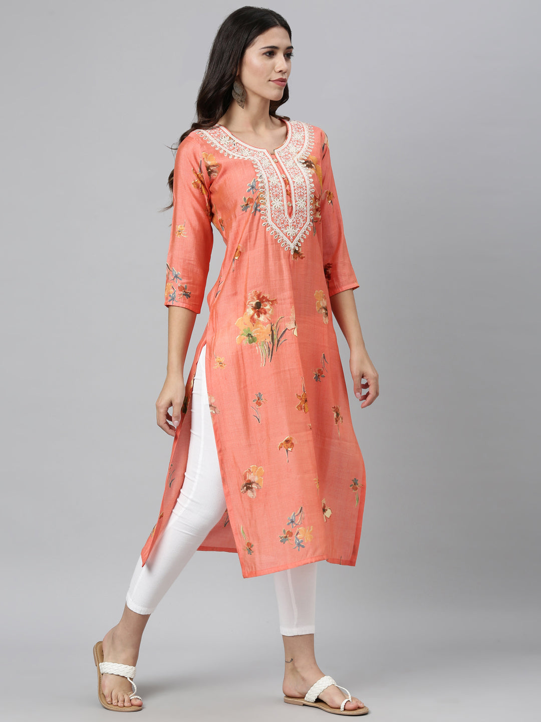 Neeru'S CARROT color, SILK fabric Kurta