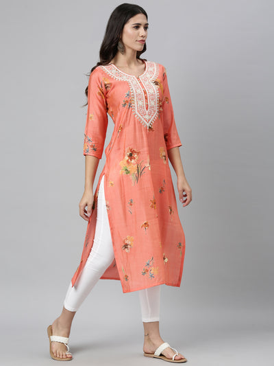 Neeru'S CARROT color, SILK fabric Kurta