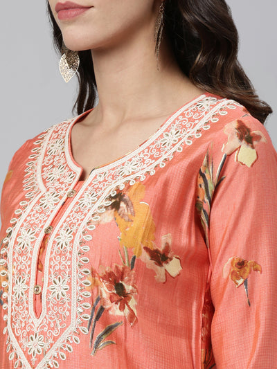 Neeru'S CARROT color, SILK fabric Kurta