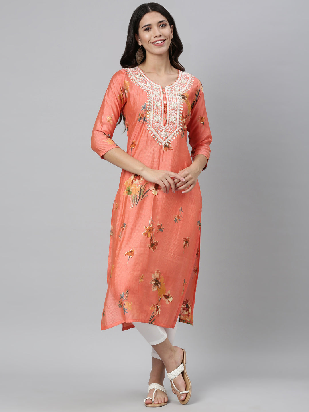 Neeru'S CARROT color, SILK fabric Kurta
