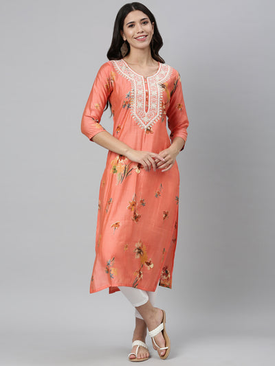 Neeru'S CARROT color, SILK fabric Kurta