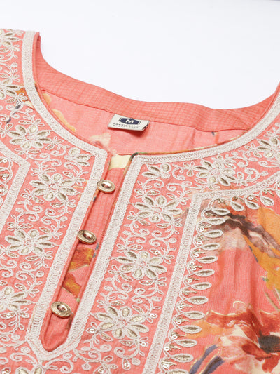 Neeru's Carrot Color Silk Fabric Kurta