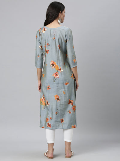 Neeru's Grey Color Silk Fabric Kurta