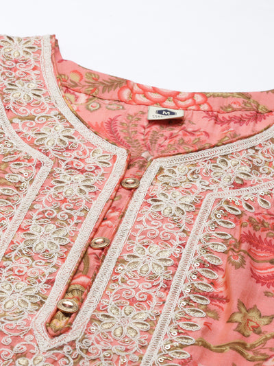 Neeru's Peach Color Silk Fabric Kurta
