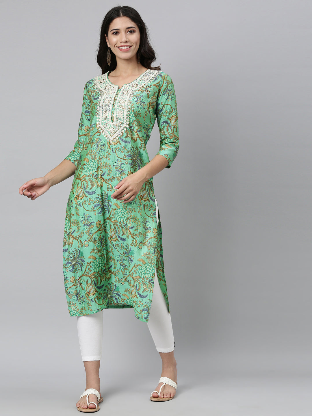 Neeru'S RAMA color, SILK fabric Kurta
